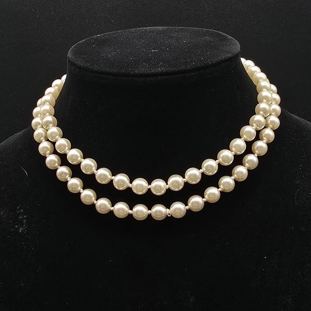 G. Silver Knotted Faux Glass Pearl Necklace 30 Inch Patent Pending